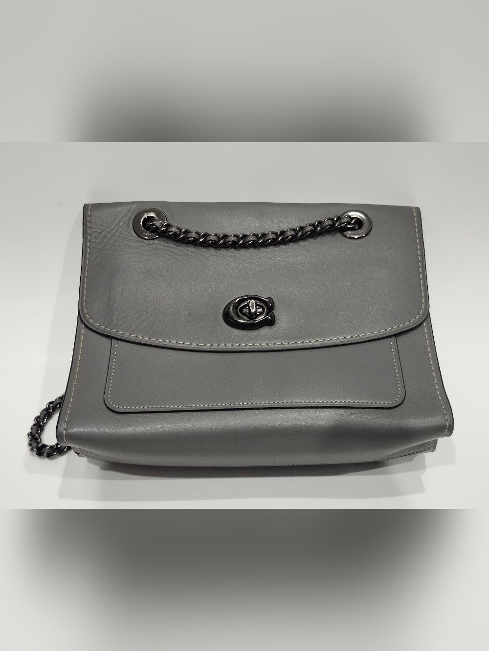 COACH Parker Heather Gray Leather Convertible Shoulder Bag Gunmetal Chain